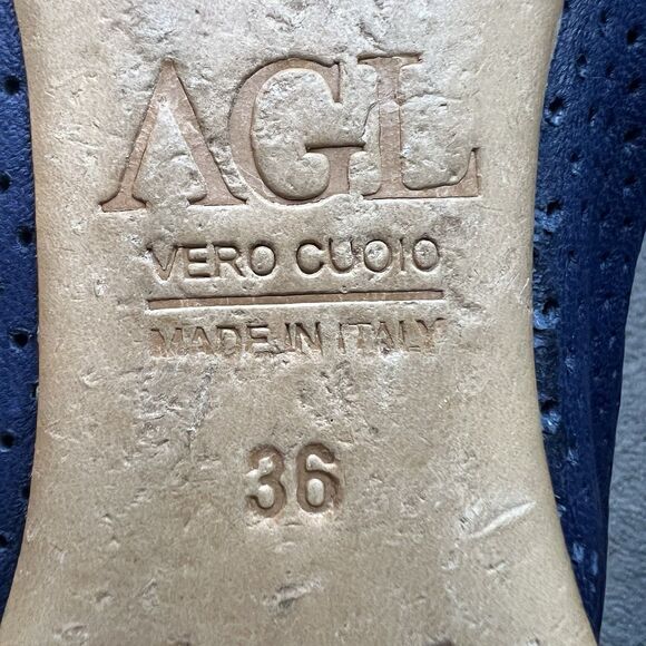 AGL Attilio Giusti Leombruni Navy Blue Ballet Flat Black Patent Cap Toe 36/5.5-6 - Picture 15 of 16